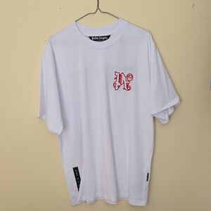 Palm Angels White T-Shirt with Red Logo